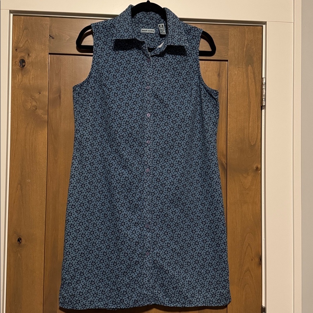 Marsh Landing cotton blue ditzy floral Shirt dress Women’s 12 button front Y2K